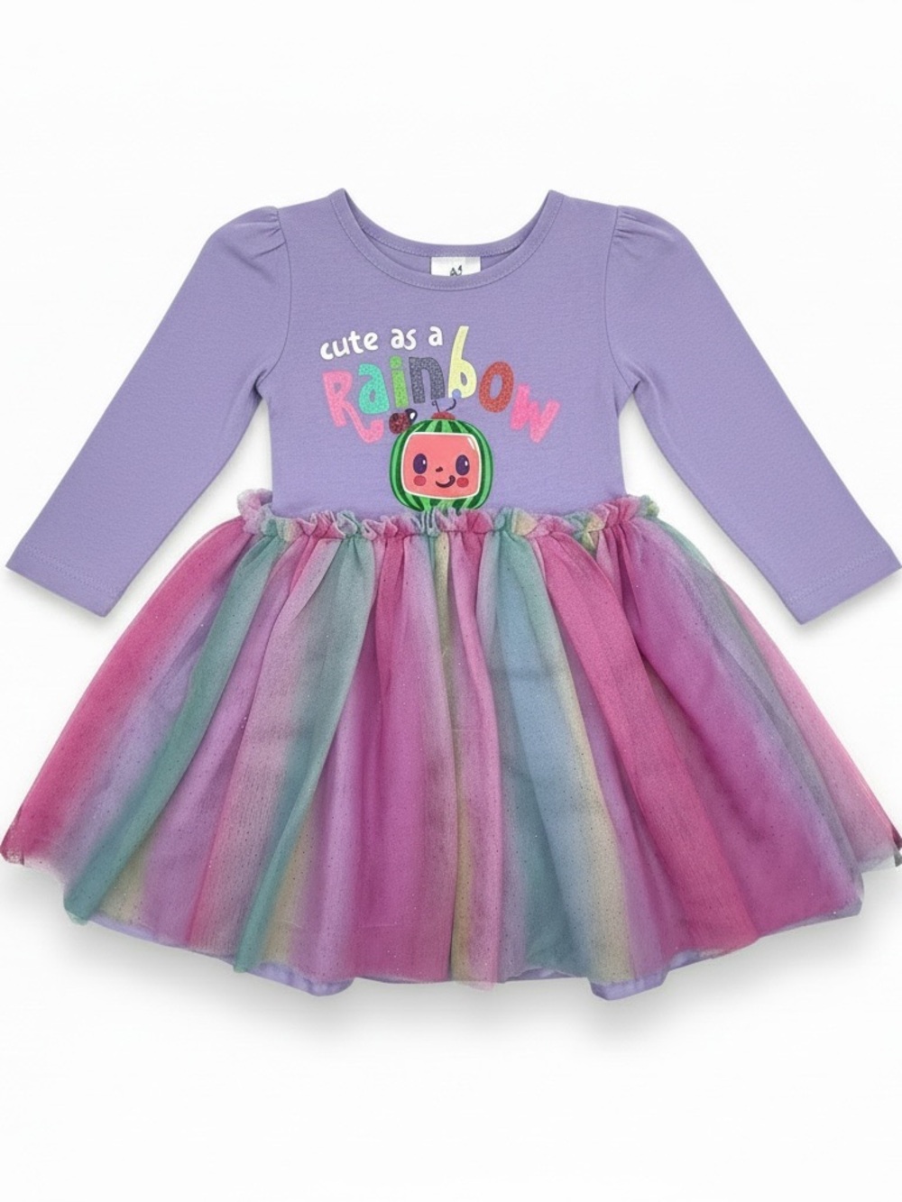 COCOMELON Girls' Lavender Rainbow Tulle Dress 2T